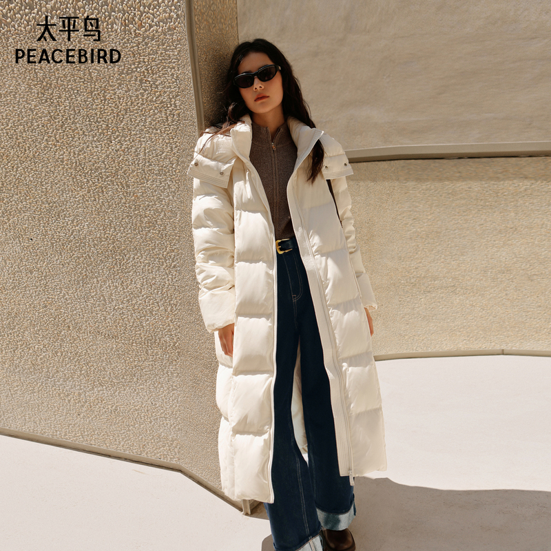 Peacebird Winter Style Detachable Hood Long Puff down Jacket A1Ace4325