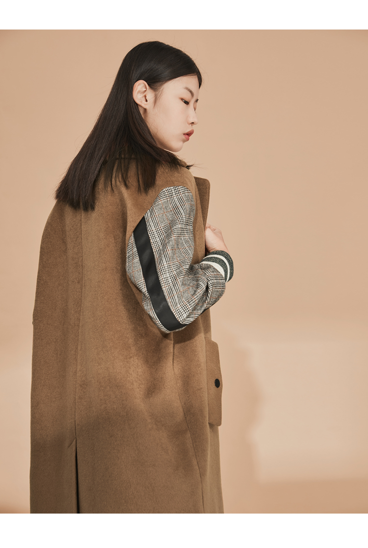 Hòa bình Bird Women Winter Mới Kẻ sọc Khâu Tay Áo Lông Áo Phụ Nữ Áo Dài Áo Len - Áo khoác dài áo khoác vest nữ