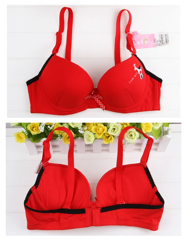 Yilanfen nữ bra bra đồ lót cotton dễ thương vòng thép mềm phụ nữ tụ tập áo ngực màu đỏ trường trung học