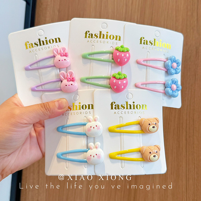 Kids Barrettes Cute Cartoon Hair Pin Baby Hair Accessories Rabbit Strawberry BB Clip Girl Side Clip Bang Clip New Arrival — 1