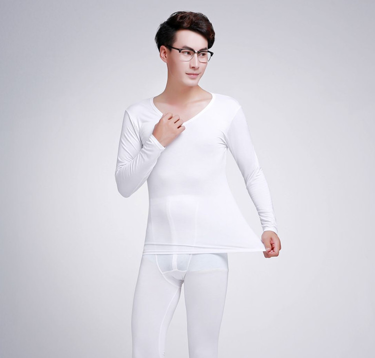 Modal đồ lót nam cực thấp cổ áo mỏng phần đơn quần áo mùa thu cotton tay áo dài bó sát ấm áp đồ lót - Áo ấm ao giu nhiet nu