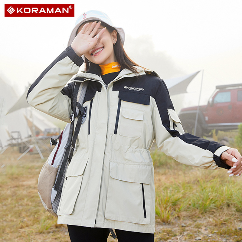 Outdoor jacket women's three-in-one mid-length winter detachable plus fleece thickened ski suit