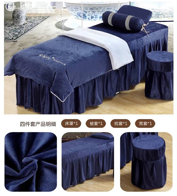 Beauty khăn trải giường gia đình bốn cao cấp nhung massage trị liệu dày ấm pha lê đẹp bedspread bedspread denim jacket - Trang bị tấm drap giường spa