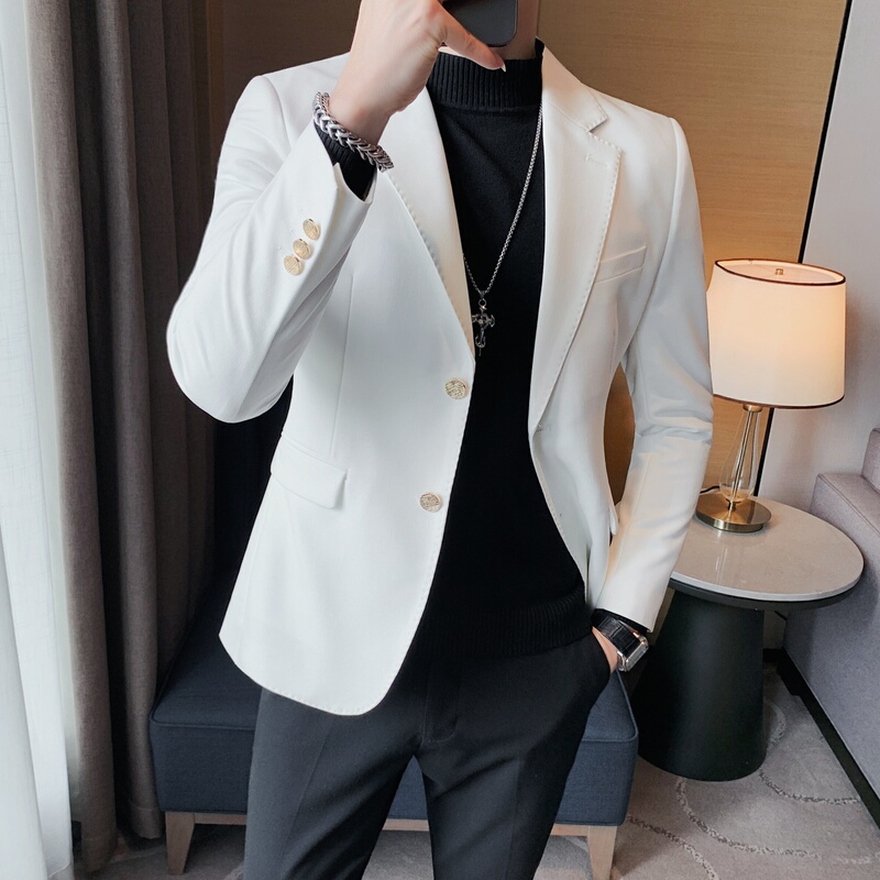 High-End White Suit Jacket for Men, Autumn and Winter New Style, British Fashion, Business Casual, Slim Fit Suit Jacket, Single Jacket