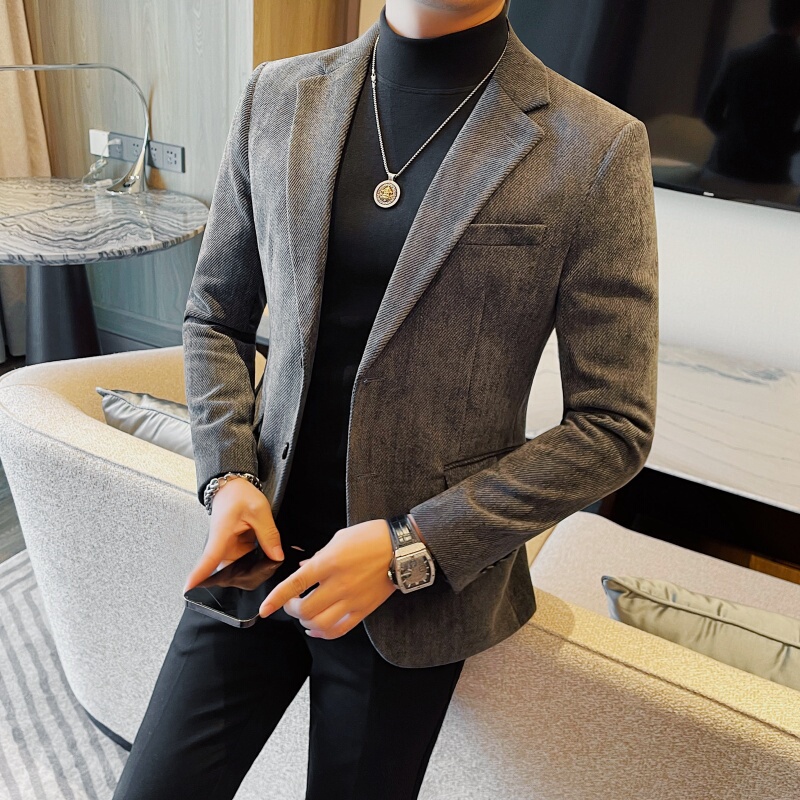 Casual Blazer for Men, Autumn and Winter, High-End, Thickened, Fashionable, Business Trendy, Slim Fit, Handsome Suit Jacket