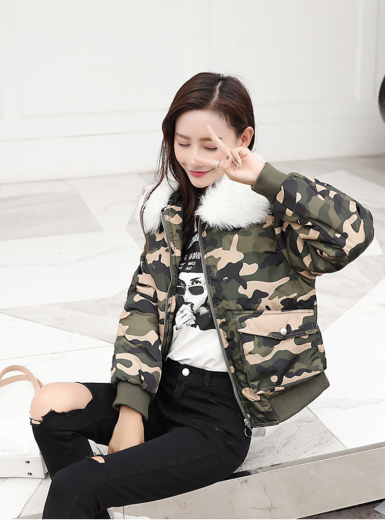VK旗艦店 韓系棉衣短款毛領加厚迷彩單品外套
