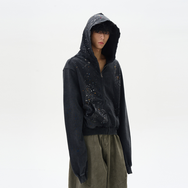 Tailang's Shop Spring and Autumn American-Style Rhinestone Cardigan Zipper Sweatshirt Men's Trendy Brand High-End Cool Short Loose Jacket Couple Tailang's Shop Spring and Autumn American-Style Rhinestone Cardigan Zipper Sweatshirt Men's Trendy Brand High-End Cool Short Loose Jacket Couple