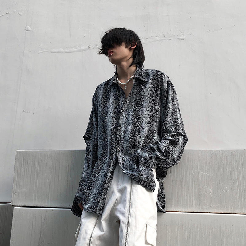 Tailang's Shop Leopard Print Shirt for Men ins Trendy Brand High-End Design Loose Fake Two-Piece Long-Sleeve Shirt
