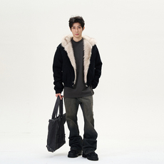 Куртка 尾郎的店美式复古座山雕毛领外套男小众潮牌设计感痞帅夹克棉服潮 77fight since 77x77