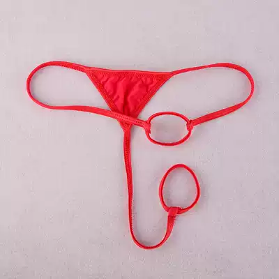 Ye Zimei Men's Sexy Thong Men's Ice Silk Double Circle Circle JJ Panties Characters Open crotch Temptation Hot T Pants