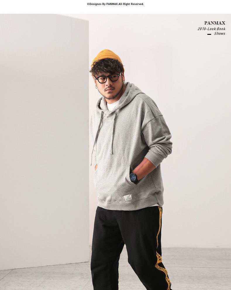 Áo len PANMAX nam triều mùa đông hip hop xu hướng áo sơ mi béo màu rắn lỏng thủy triều thương hiệu áo len trùm đầu cỡ lớn áo thể thao