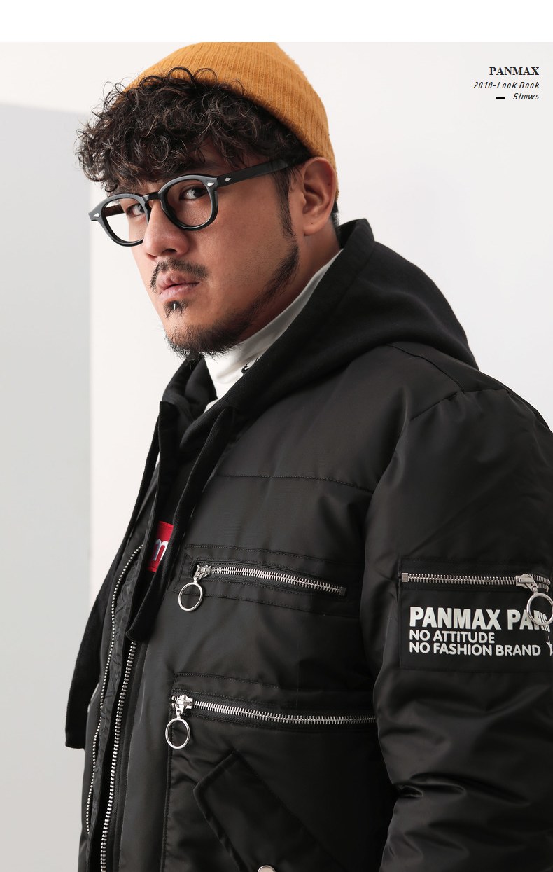 PANMAX triều thương hiệu quần áo nam kích thước lớn cộng với phân bón để tăng áo bông nam dây kéo trang trí chất béo cotton chất béo áo khoác bomber nam
