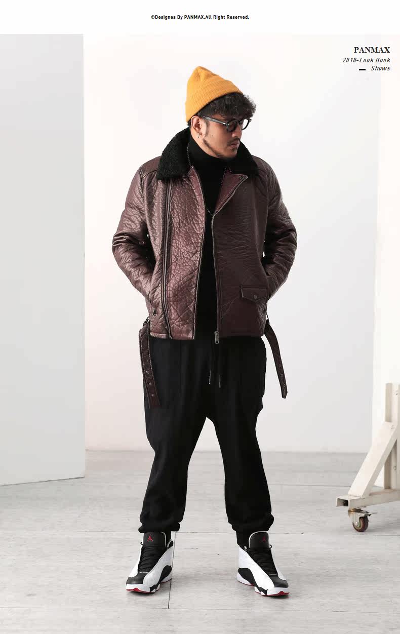 PANMAX прилив бренд большой двор мужской прилив жировой мужской простой свободный мода отворот толще и больше кожей Одежда 