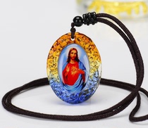 Glazed Sacrared Pendant Necklace Pendant Height 4 1 cm Brown Rope