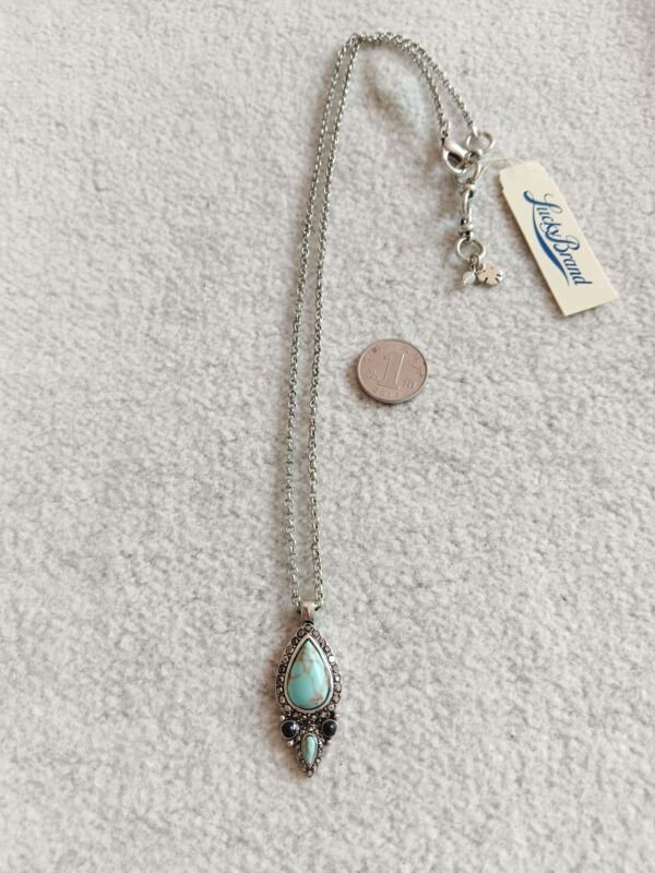 European and American Foreign Trade Brand Labeled Lk Retro Ethnic Style Turquoise Short Women's Necklace Fashionable Versatile Sweater Chain 1