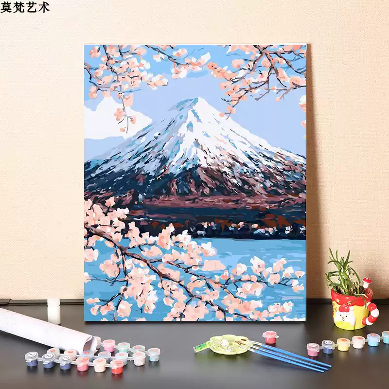 数字油画diy填充手工涂色日本富士山风景画填色手绘丙烯油彩