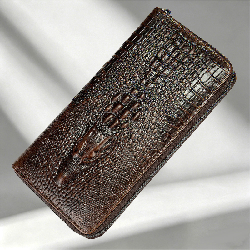 2026 New Men's Genuine Leather Wallet Long Style Retro Plaid Multi-Card Slot Bifold Clutch Men's Wallet