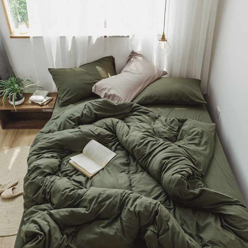 Bộ đồ dệt kim đơn sắc, dệt kim màu đơn giản của Nhật Bản giường 1,8 m set bộ bốn mảnh 1,5M khăn trải giường bằng vải lanh đơn 1,2M - Bộ đồ giường bốn mảnh bộ drap giường