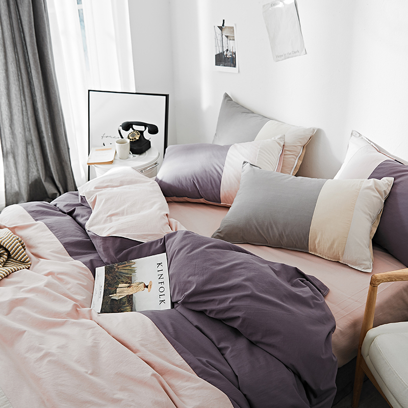 Nordic đơn giản rắn màu bông 1,5 / 1,8 m kiểu Nhật rửa sạch bông trải giường gia đình bốn doanh nghiệp giường quilt giường - Bộ đồ giường bốn mảnh bộ ra nệm