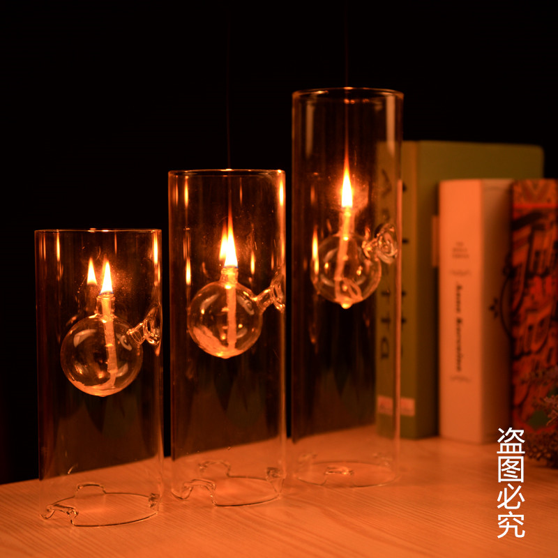 Superbeauty creative smoke-free transparent glass cylinder oil lamp lotus leaf bottom featured wedding gift instead of candle holder to give wick