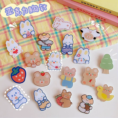 Мультяшная милая брошь, акриловый значок, булавка, сумка, упаковка, японские и корейские, с медвежатами