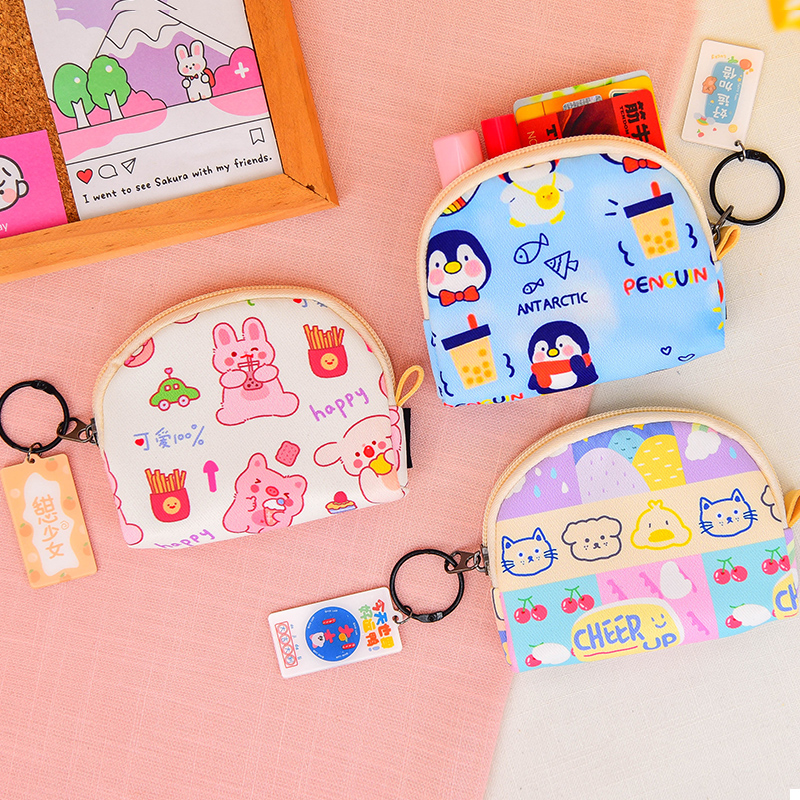 Student Cute Little Bear Small Rabbit Cartoon Laced With Zero Wallet Plaid Mini Wallet Coin Key Bag Woman