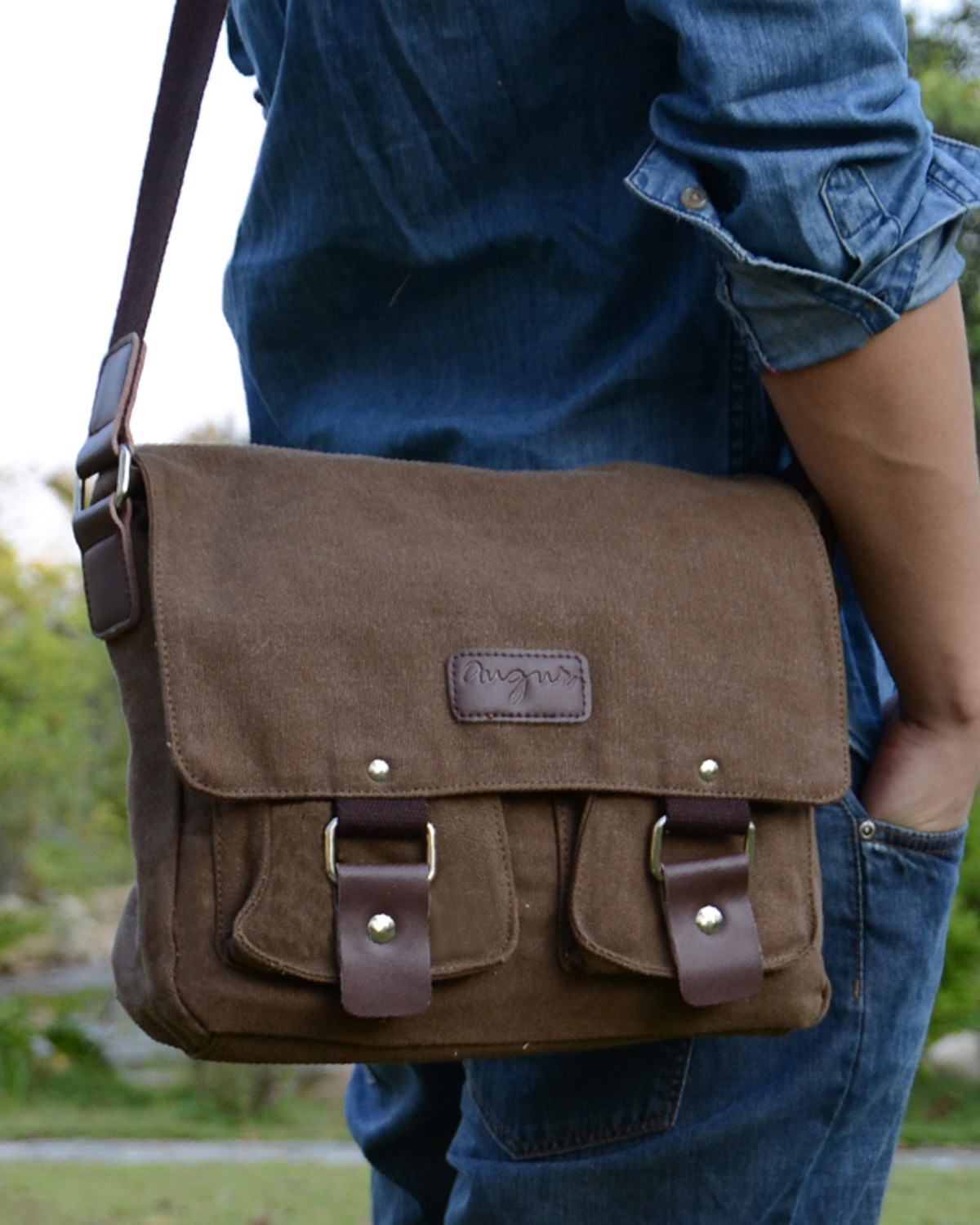 AUGUR SOG MEN'S CANVAS CROSS SECTION SINGLE SHOULDER DIFFERENTIAL SKEW SATCHEL TRAVEL CLIMBING LEISURE RETRO BAG TIDE