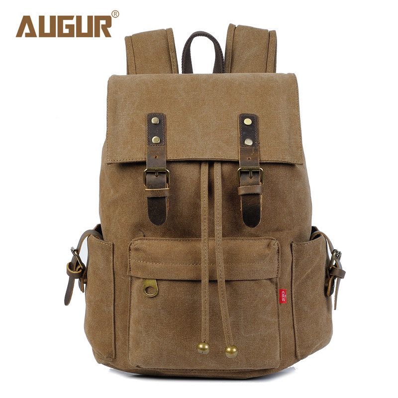 Augur Ao ge canvas backpack drawstring men's and women's high-capacity fashion bag with solid color outdoor leisure travel