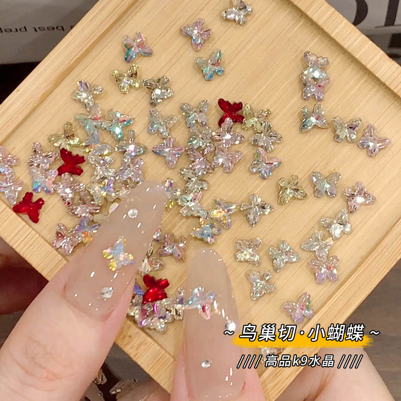 Spring Pomelo Super Shiny Bird's Nest Cut Butterfly Nail Art Rhinestones High-Quality K9 Pointed-Back Irregular-Shaped Rhinestones Colorful Three-Dimensional Butterfly Nail Decorations