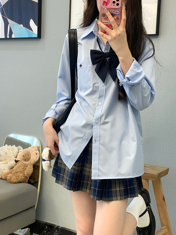 【Stars Embracing the Moon】Original Authentic Jk Uniform Long-Sleeved Student Pointed Collar Basic Style College Style Solid Color Shirt