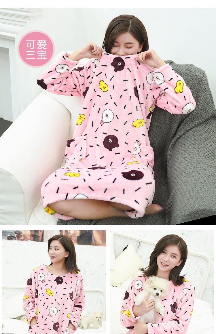 Đồ ngủ nhung san hô phụ nữ mùa thu và mùa đông kích thước lớn chất béo dày mm váy ngủ flannel ấm áp trong phần dài cộng với nhung lỏng váy xuông