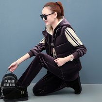Warm sweater three-piece set of womens winter clothing new fashion trend plus velvet thickened vest leisure sports suit for women