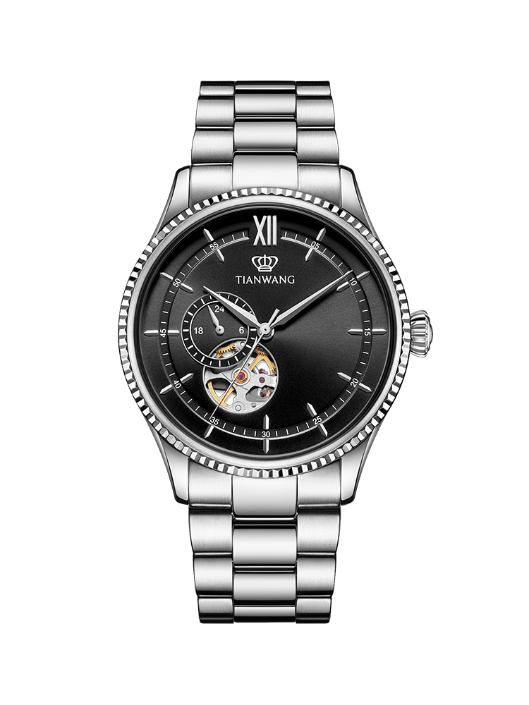 Tianwang Watch Skeleton Automatic Mechanical Watch 51232 Business Steel Strap Large Dial Men's Watch as a New Year's Gift for Boyfriend