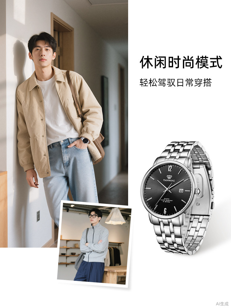 [New Year's Day Festival] Tianwang Watch Quartz Business Watch Men's Waterproof Calendar 31308 New Year's Gift for Boys
