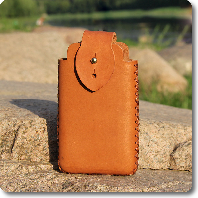 Cowhide mobile phone bag pure hand-sewn head layer vegetable tanned leather stereotypes fanny pack personality vintage hard leather compression wear belt