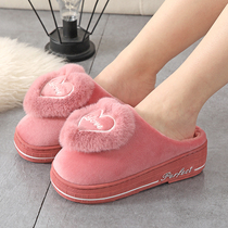 Cotton slippers female platform winter bag with Korean love home high heel indoor slippers winter plush warm non-slip