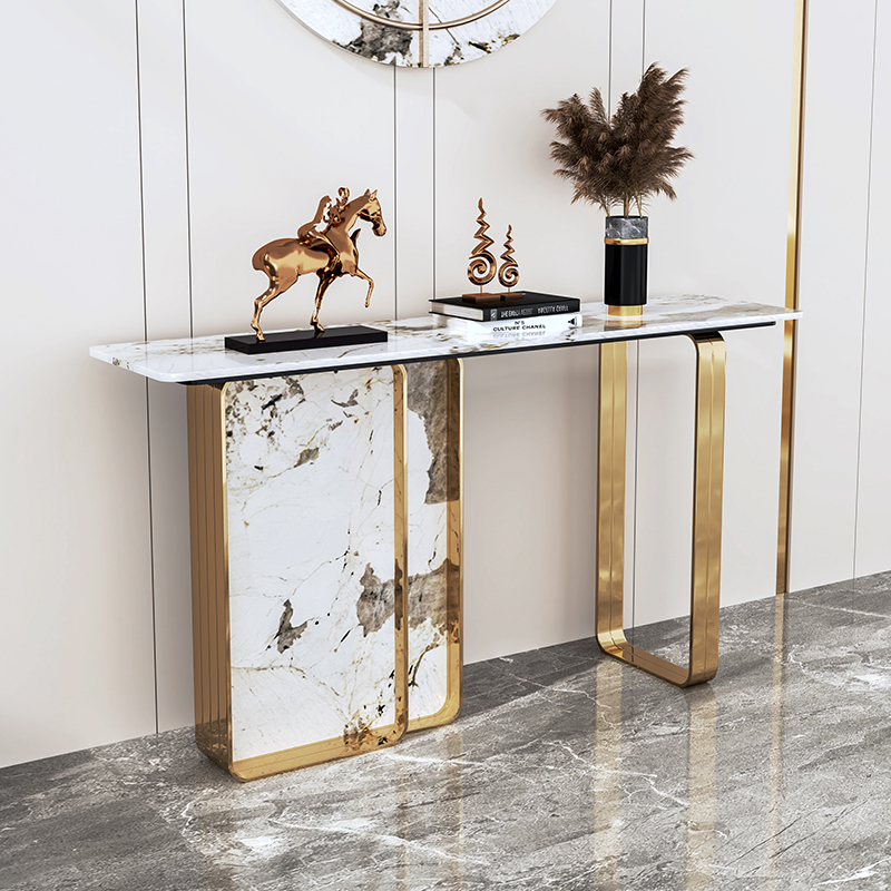 Light and luxurious stainless steel Entry rock board Xuanguan Table Bar case end View table minimalist modern living room leaning against wall corridor Decorative Cabinet-Taobao