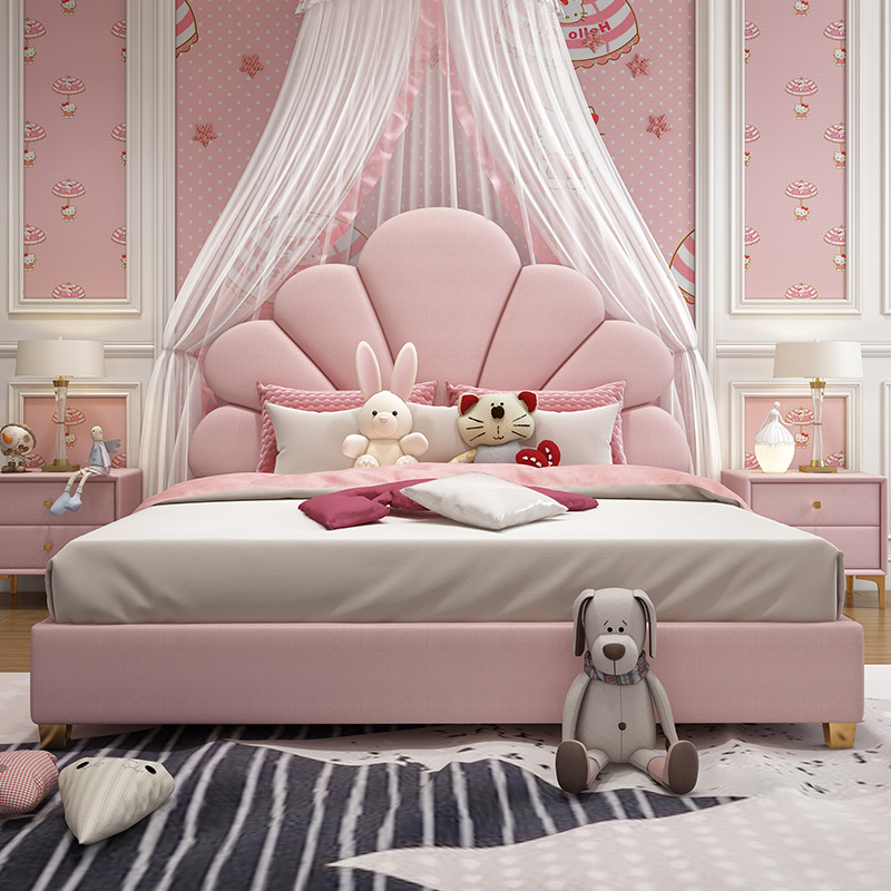 Shell bed children's girl castle dream bedroom 15 meters light luxury fabric single bed pink princess bed