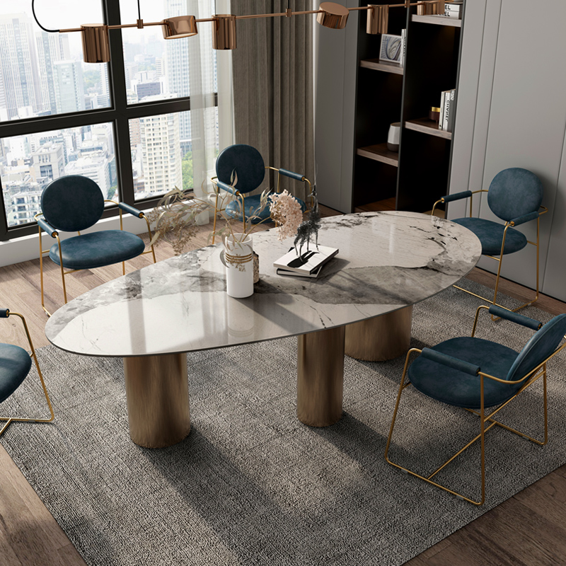 Beister light luxury rock slab dining table simple household small apartment living room oval shaped luxury stone designer dining table
