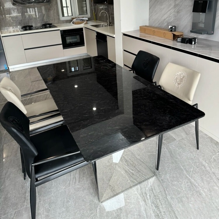 Northstar Italian-Style Versace Black Luxury Stone Dining Table High-End Design Villa Mansion Natural Marble Rectangular Table