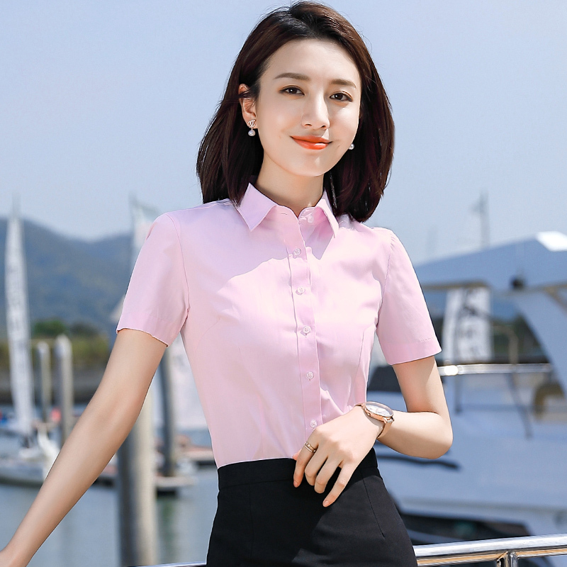 Pink Shirt for Women, Summer Short-Sleeved 2026 New Slim-Fit Workwear Formal Work Clothes Top, Ladies' Professional Shirt