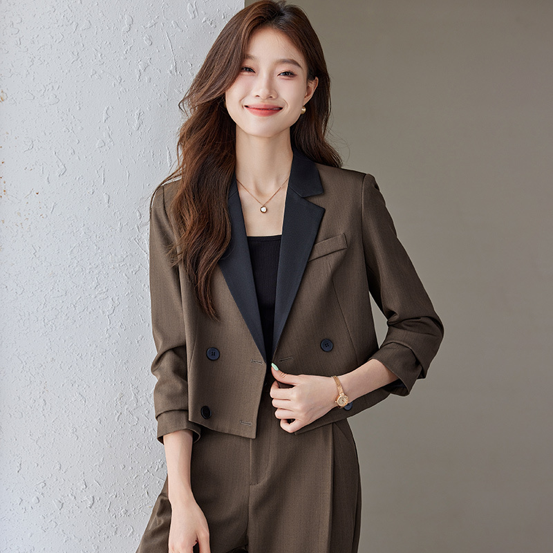 Short Blazer for Petite Women, Spring and Autumn 2026 New Style, Casual Coffee Color Professional Formal Suit Set