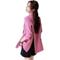 Pink Suit Jacket Woman Design Sensation Fashion Open Fork 2024 Fall New Advanced Senses Small Crowding High-end Little West Suit