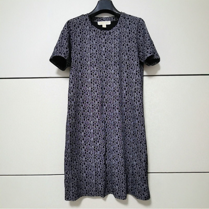 Michael Kors Summer Mk Women's Solid Color Circular Snake Pattern Letter Print Rivet Round Neck Short-Sleeved Dress