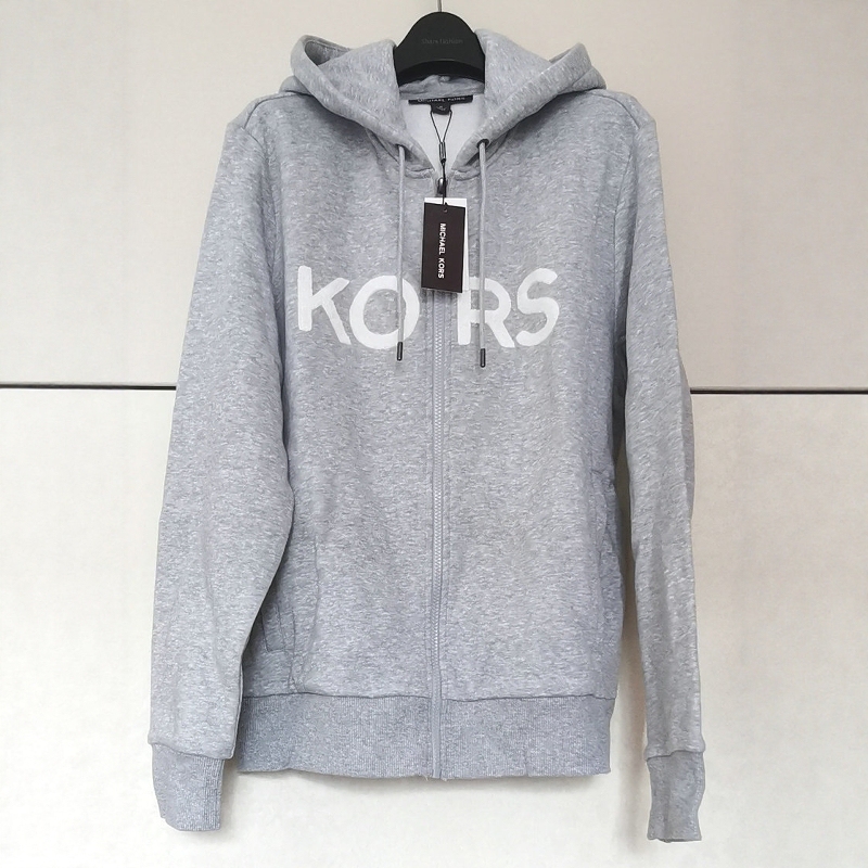 Mk Autumn and Winter New Men's Fashion Solid Color Kors Towel Embroidered Hooded Long-Sleeve Zip-Up Fleece Sweatshirt