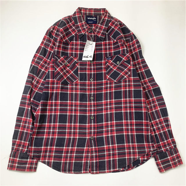 Plaid coat color matching vintage Japanese retro loose long-sleeved unisex workwear versatile shirt 2536