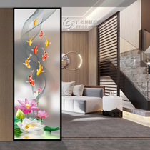 3D art glass entry partition living room double-sided screen entrance hall home decoration frosted light-transmitting abstract lotus fish customization