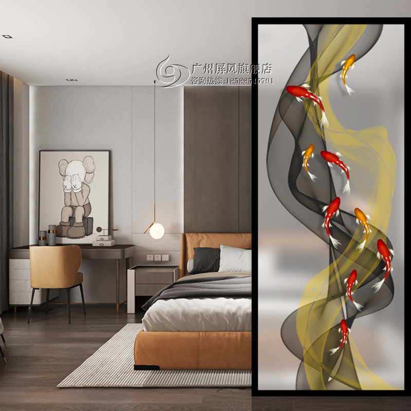 Modern Minimalist Art Glass Light Extravagant Abstract Painting Drawing Room Bedroom Partition Double Sided Light Transmission Background Xu Fishing Plot