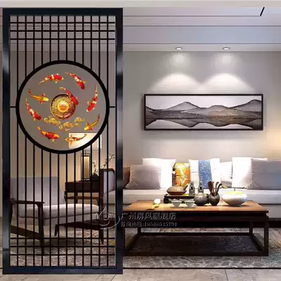 Chinese art glass custom living room double-sided screen partition entrance background tempered frosted round grid
