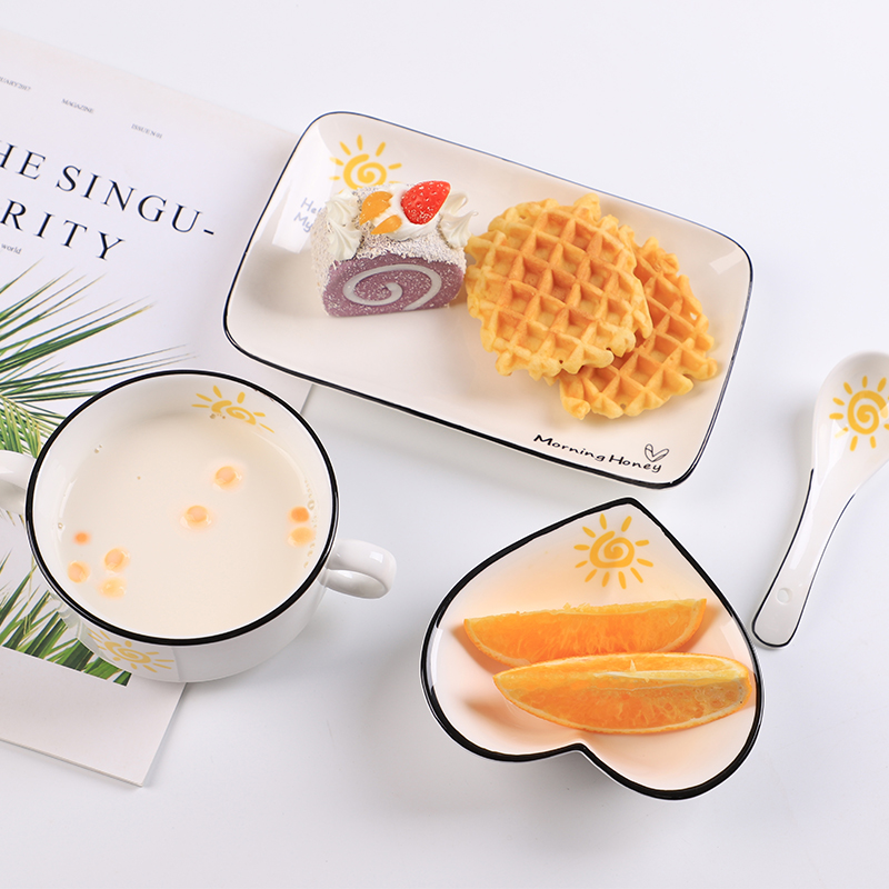 Cutlery set ceramic One person Eating Triple dinner Dinner Breakfast Bowl Japan Style Home Children Oatmeal Bowl with lid spoon